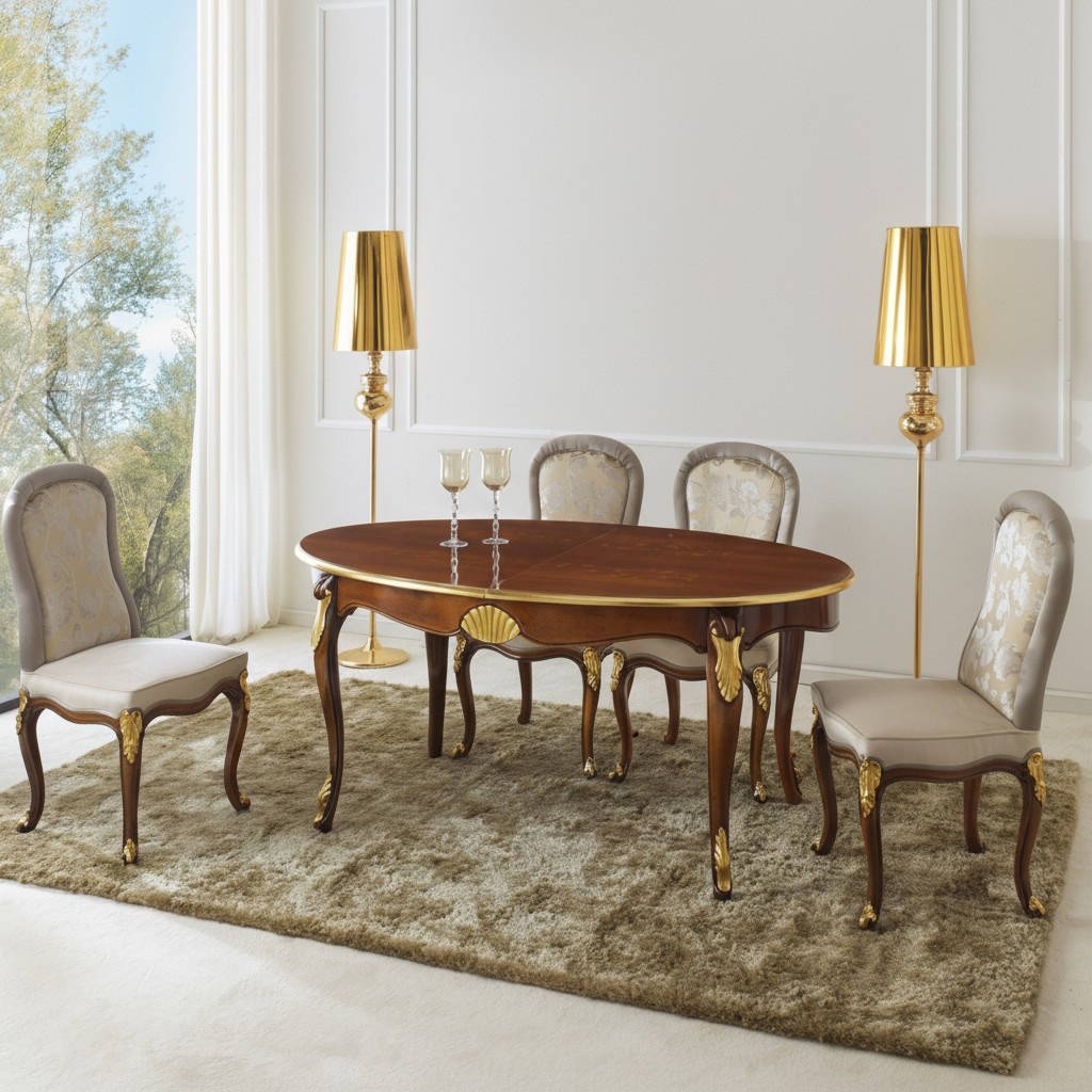 Ovaler Tisch Italienische Möbel Luxus Esstisch Esszimmer Holz Klassischer Stil