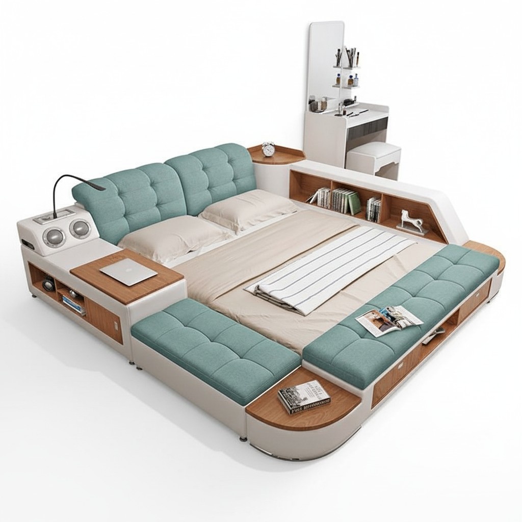 Polster 180x200 Multifunktion Regal USB Liege Design Bett Big Betten Leder Hotel