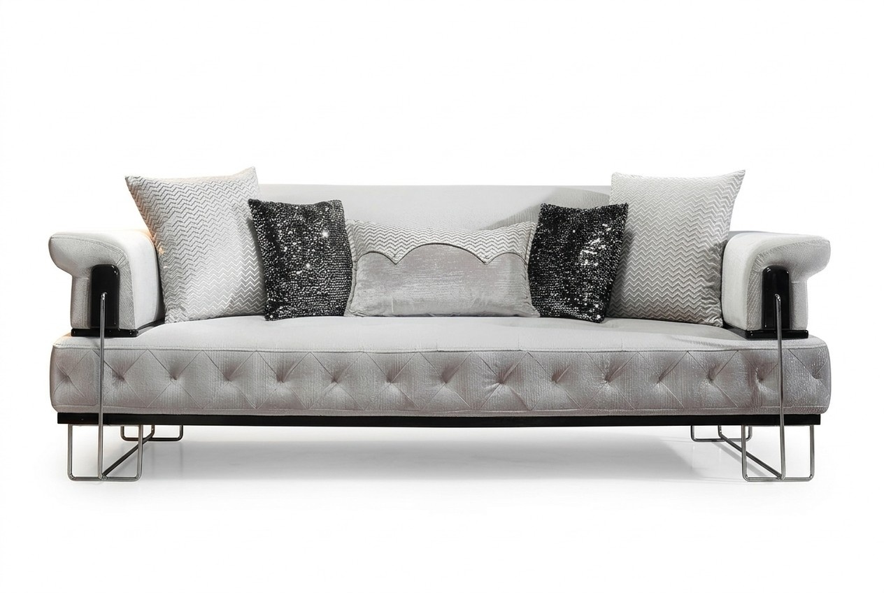 Polster Möbel Dreisitzer Sofa 3 Sitzer Couchen Weiß Metal mit Textil