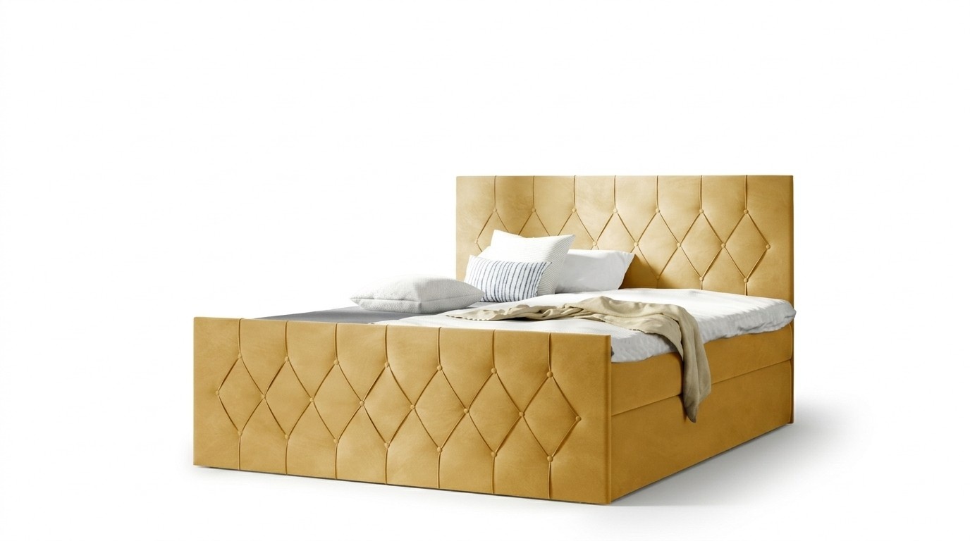 Polsterbett Betten Bett Polster Designer Boxspring Luxus Design Gelb 200x200 Neu