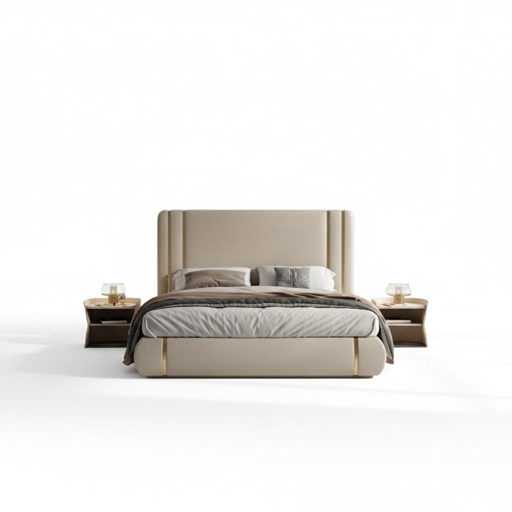 Polsterbett Luxusbett Beige Modernes Komfort Schlafen Stilvolles Design Bett