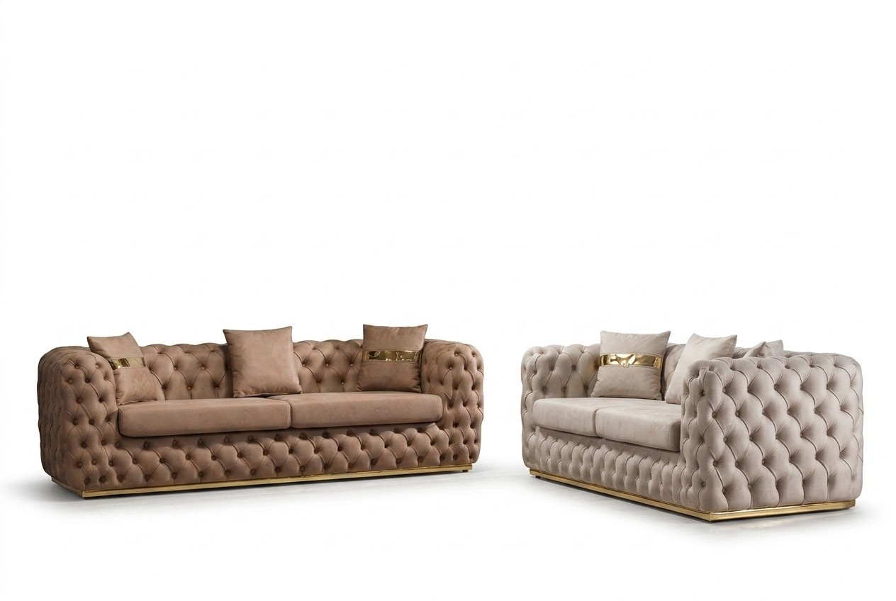 Polstergarnitur Sofagarnitur 3+3 Sitzer Chesterfield Luxus Garnitur Sofas Leder