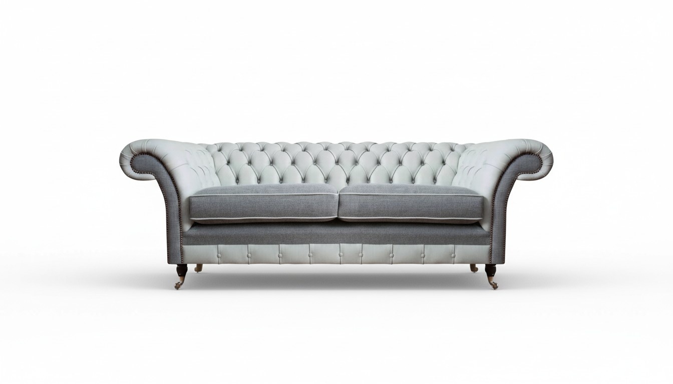Polstermöbel Grau Ledersofa Chesterfield Design Zweisitzer Sofa Couch