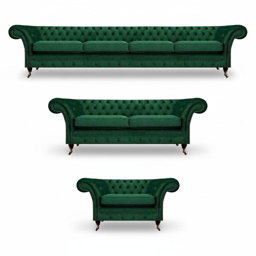 Polstermöbel Grün Sofas Chesterfield Sessel Wohnzimmer 4+2+1 Sofagarnitur