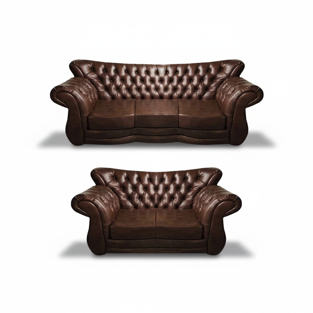 Polstermöbel Leder 2x Sofas Wohnzimmer Chesterfield Braun Einrichtung 3+2