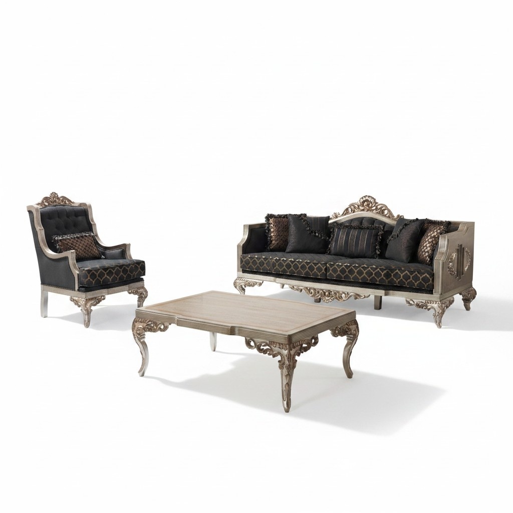 Polstersofa Garnitur Sofagarnitur Dreisitzer Sessel Stoff Sofa Grau Tisch 3tlg