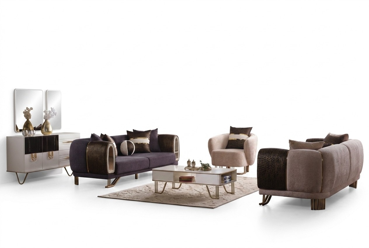 Prestigeträchtige 3+3+1 Garnitur Wohnzimmer set zwei Sofas und sessel