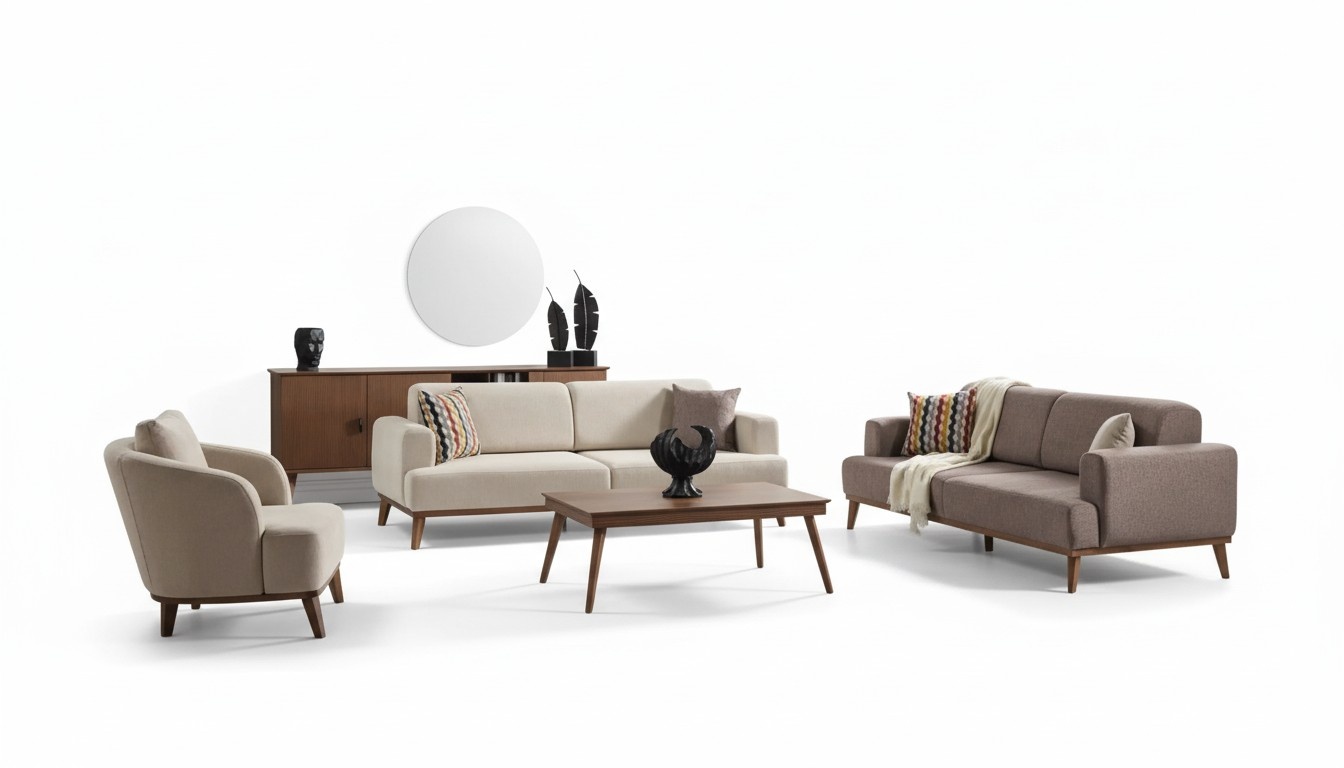 Sofagarnitur Sitzer Sofa Sessel Gruppe Set 4tlg Beige Möbel Neu