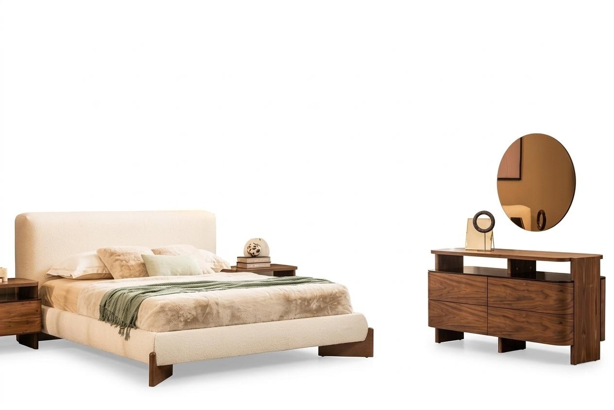 Schlafzimmer Garnitur Doppelbett Nachttische 5tlg Braun Schminktisch