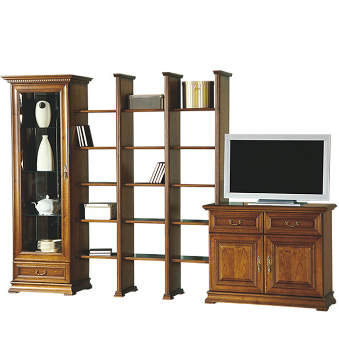 Klassische Wohnwand Schranksystem Wohnzimmer Schrank Vitrine Landhaus Kommode