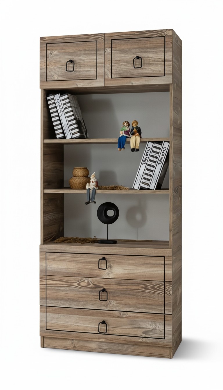 Regal Holz Schubladen Fächer Schwarz Bücher Dekoration Stilvolles Design Möbel