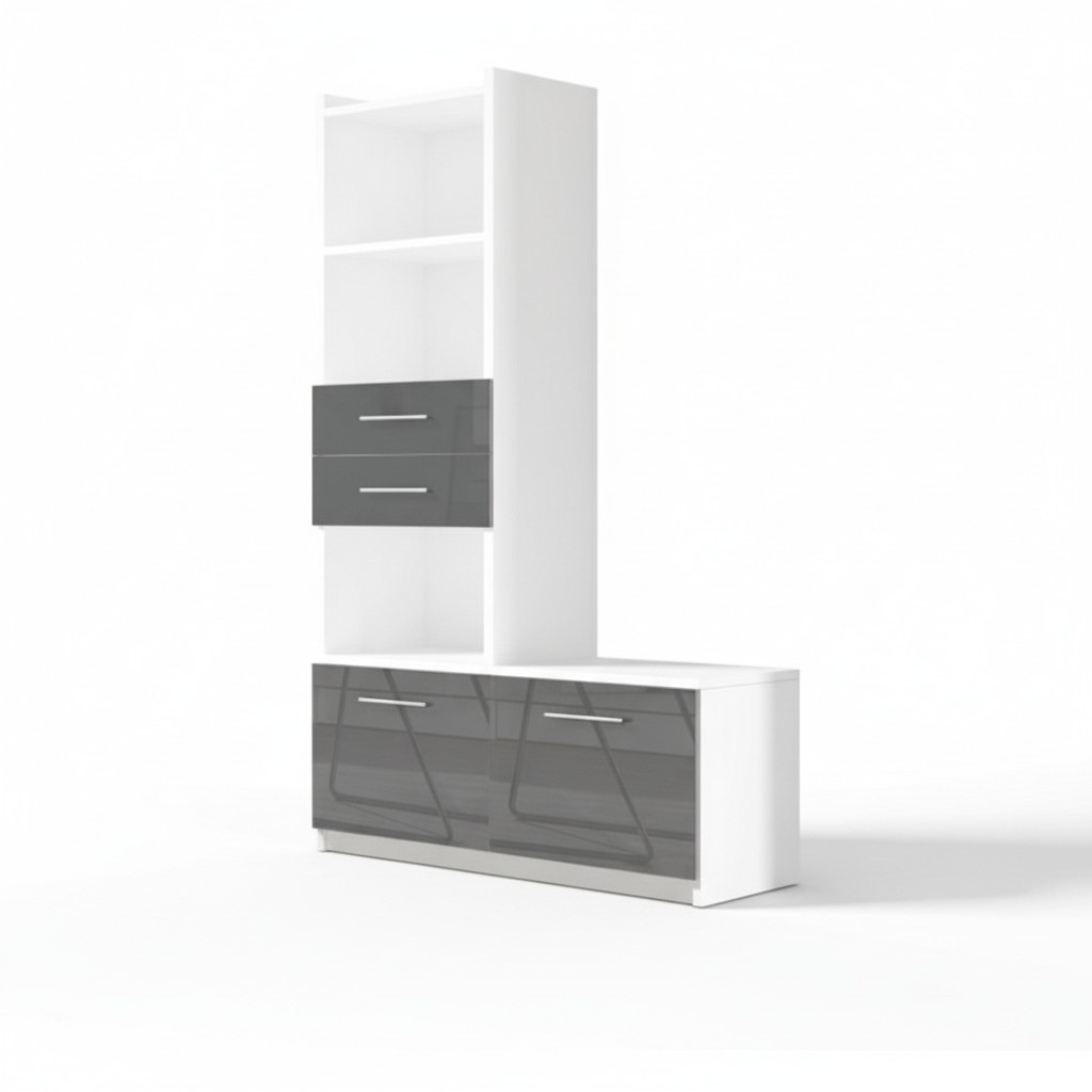 Regal Schrank Bücherschrank für Kinderzimmer Jugendzimmer Grau Weiß Hochglanz