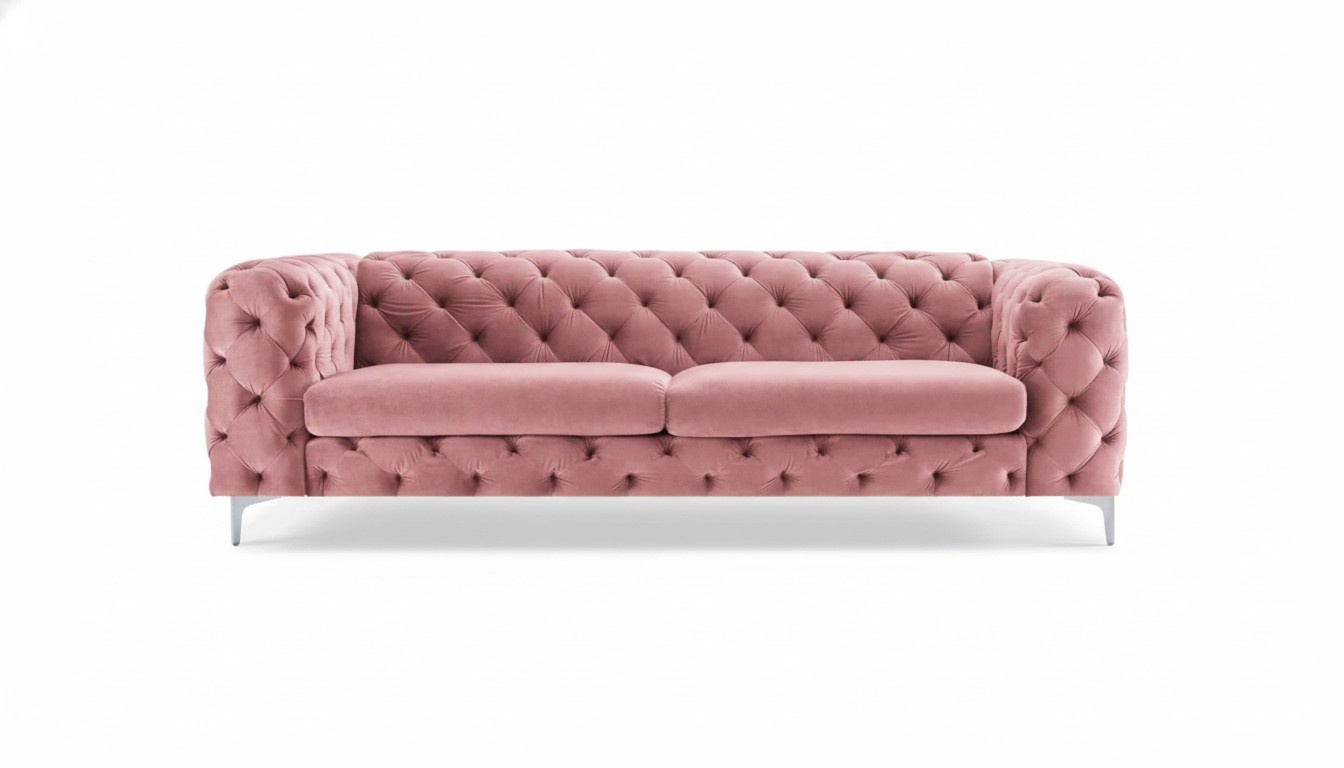 Rosa Dreisitzer Sofa Stoff Wohnzimmer Design Couchen Polster Sofas Chesterfield