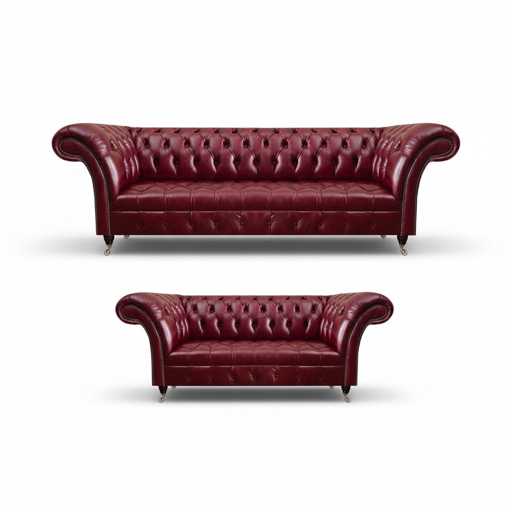 Rote Chesterfield Kunstleder Couchen Designer Wohnzimmer Sofas 2tlg Set