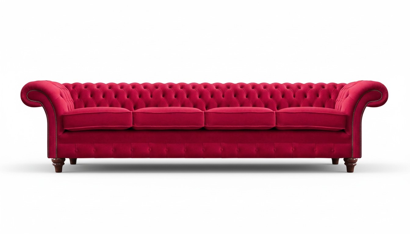 Roter Chesterfield Viersitzer Designer Polstermöbel Wohnzimmer Couchen
