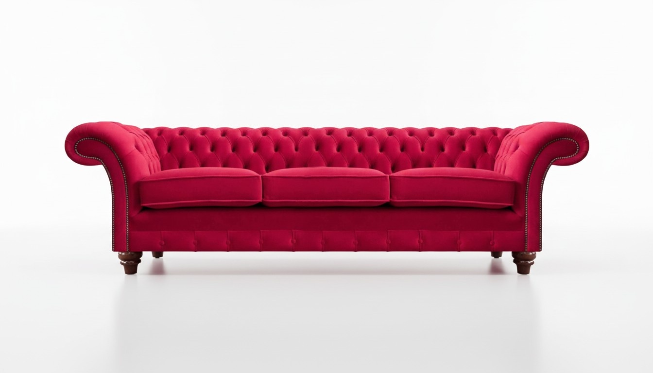 Rotes Chesterfield 3-Sitzer Sofa Wohnzimmer Designer Couchen Stoffsofa