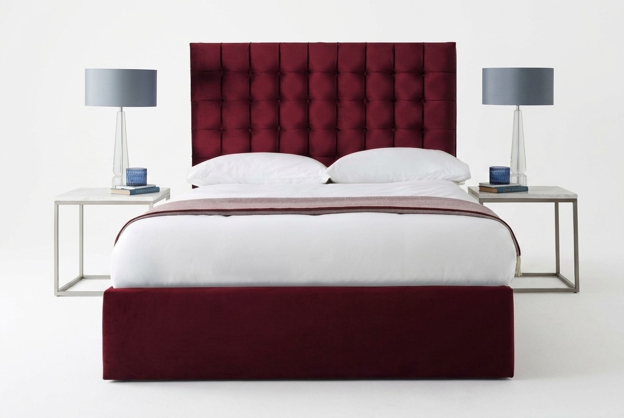 Rotes Luxus Samt Textil Bett Doppel Design Chesterfield 160x200cm Betten Neu
