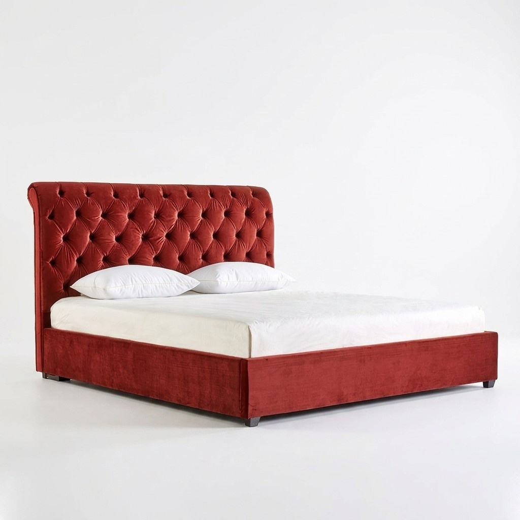 Royal Rot Schlafzimmer Bett Polster Betten Chesterfield Textil Stoff jvmoebel ®