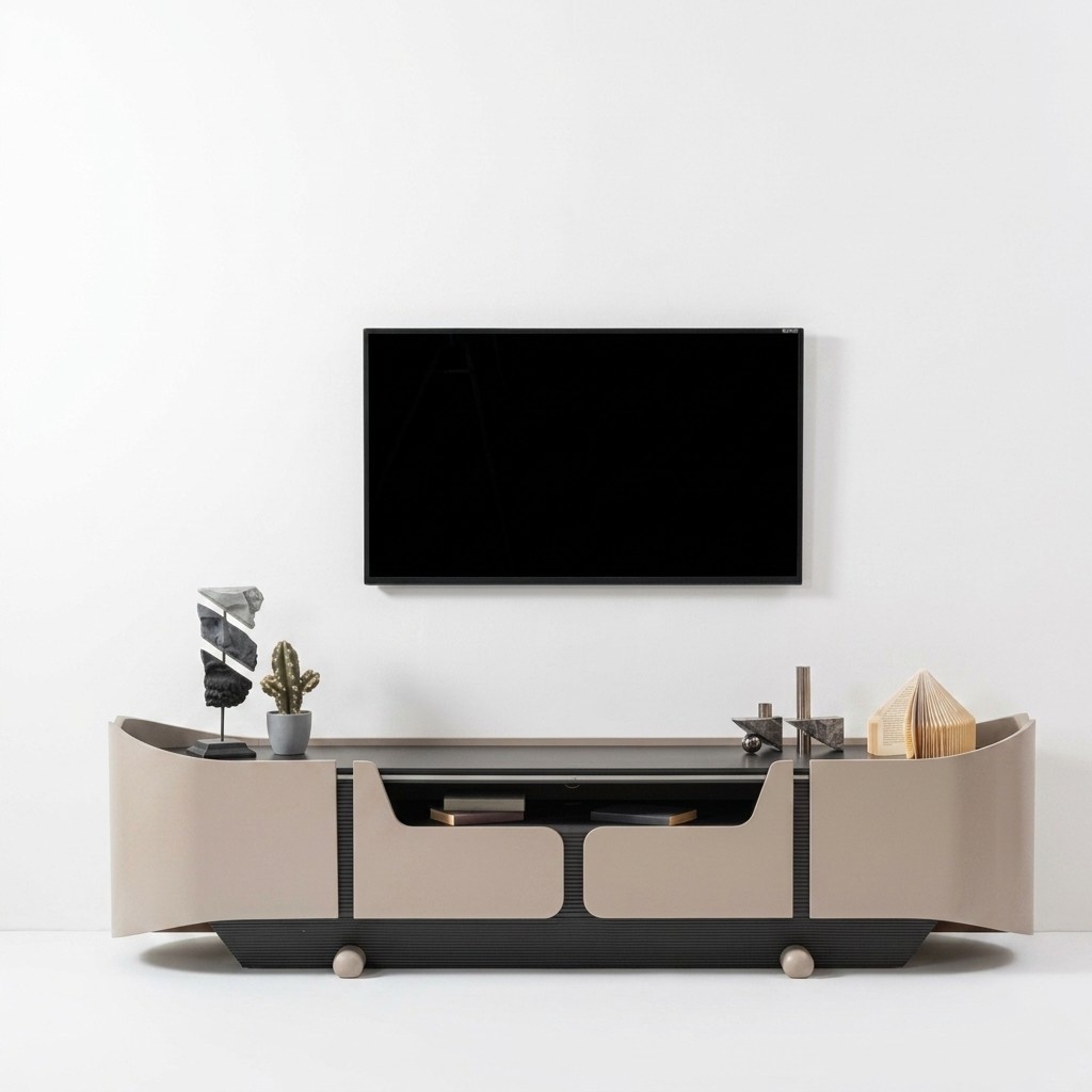 RTV Lowboard TV Ständer Wohnzimmer Holz Beige Sideboard Tisch Modern