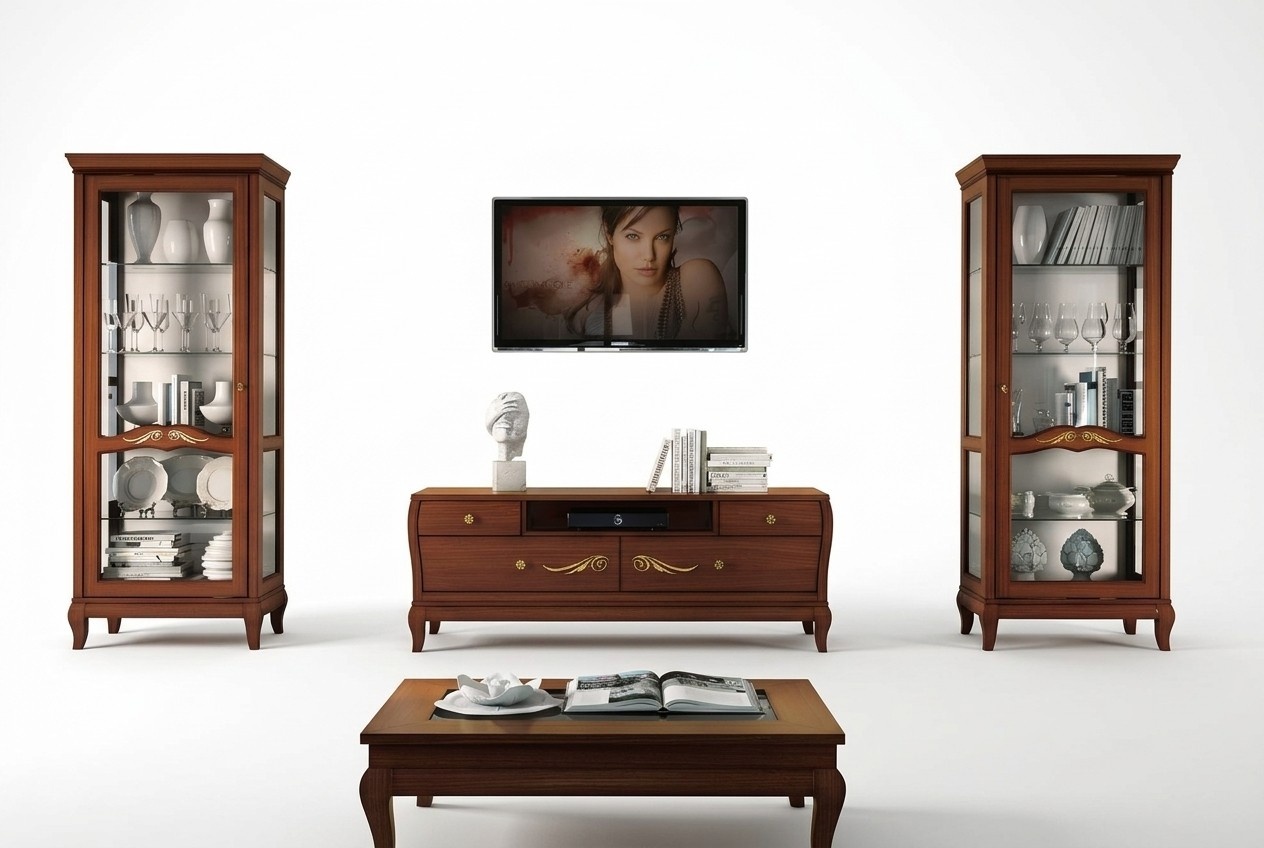 rtv Set 3tlg. Wohnzimmer Vitrine TV Moderne Holz Möbel Schrank Stil Neu Gruppe