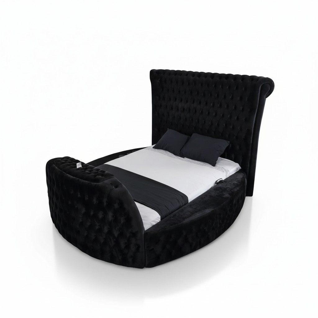 Rund Bett Chesterfield mit Lift Schrank Polster Betten Rundbetten Möbel 3tlg.