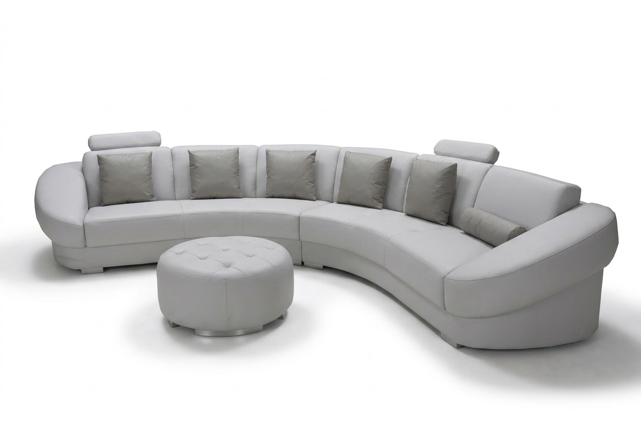 Rund U Form Sofa Polster Eck Garnitur Leder Wohnlandschaft Couchen XXL + Hocker