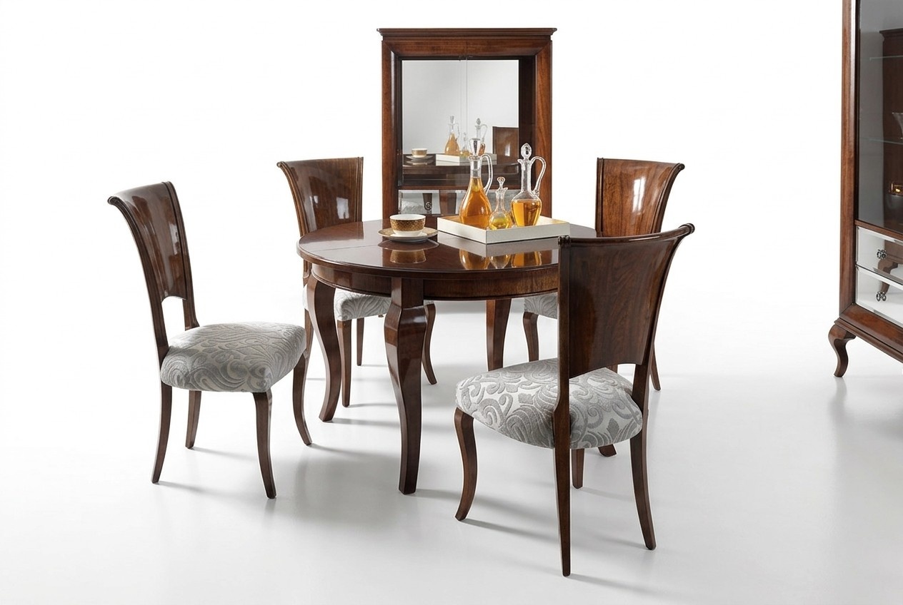Runder Esstisch Brauner Tisch Essgruppe Esszimmer Set Stühle 5tlg.