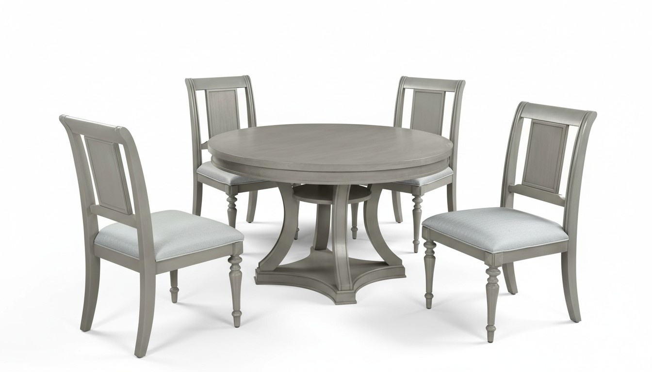 Runder Esstisch Lehnstuhl Set 4x Essgruppe Esstisch Garnitur Luxus Holz Möbel