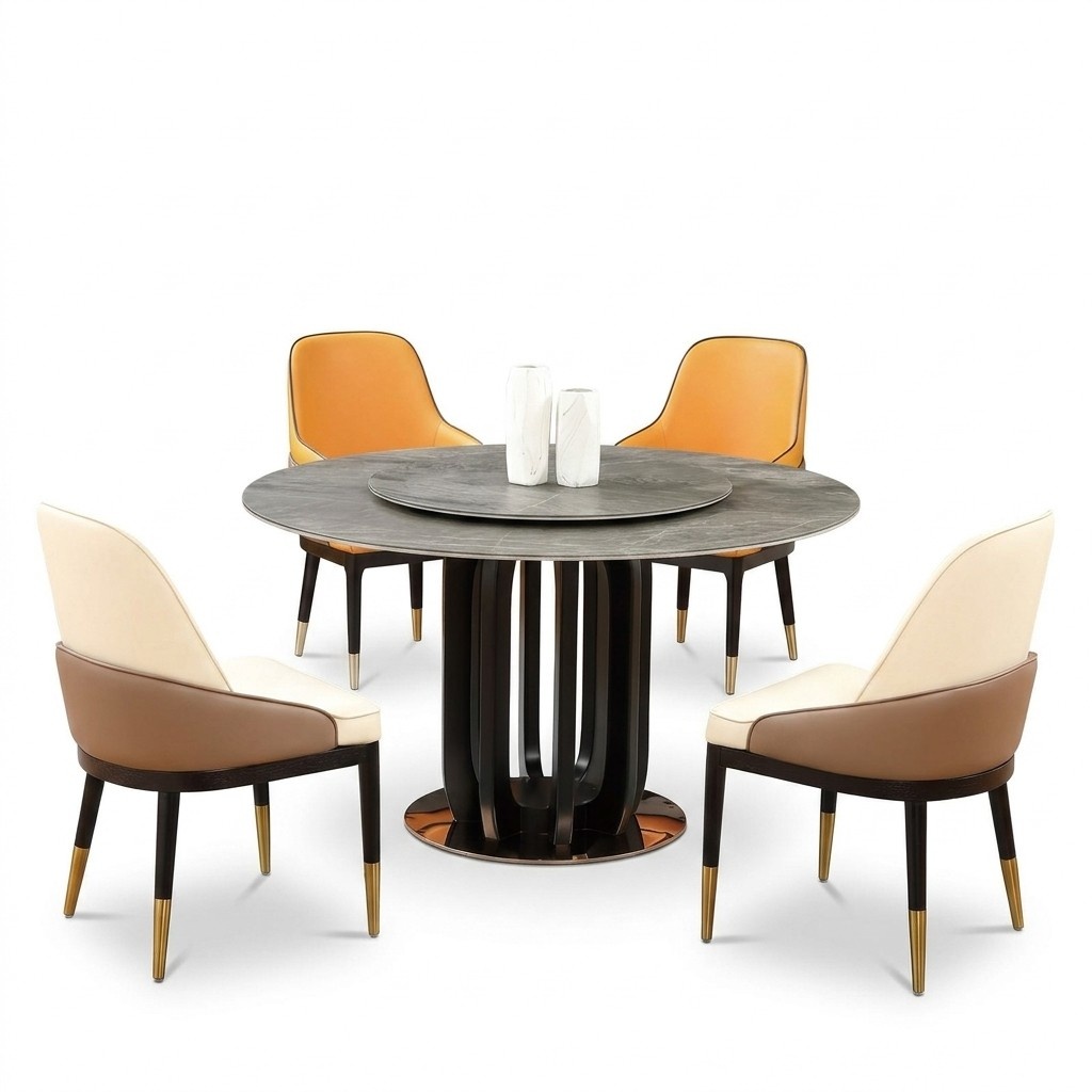Runder Tisch Luxus Rund Tische Esszimmer Möbel Säulen Fuß Stein Optik Modern Neu.