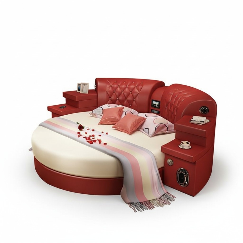 Rundes Bett Rund Betten Multifunktion Hotel Polster Led Regal Kingsize Leder Neu