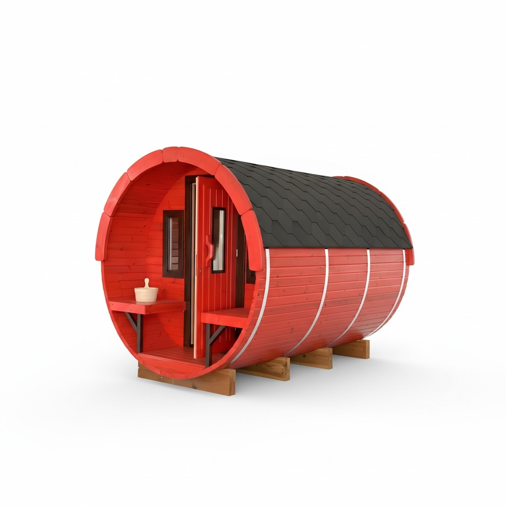 Rundes Fass Saunakabine Outdoor Holz Sauna Massive Holzsauna 300cm 4 Personen