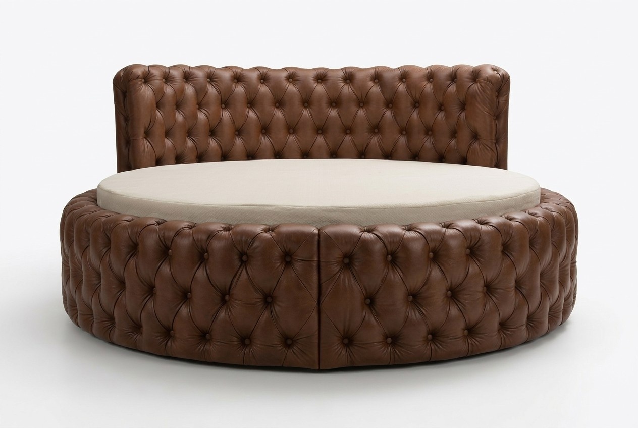 Rundes Leder Bett Chesterfield Luxus Polster Rund Betten Runde Stoff Hotel Neu