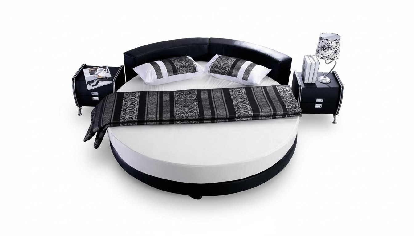 Rundes schwarzes Bett mit modernem Design eleganten Details und Schlafsofa
