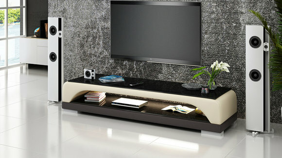 RTV TV SIDEBOARD LEDER GLAS TISCH FERNSEH SCHRANK TISCH DESIGNER NEU