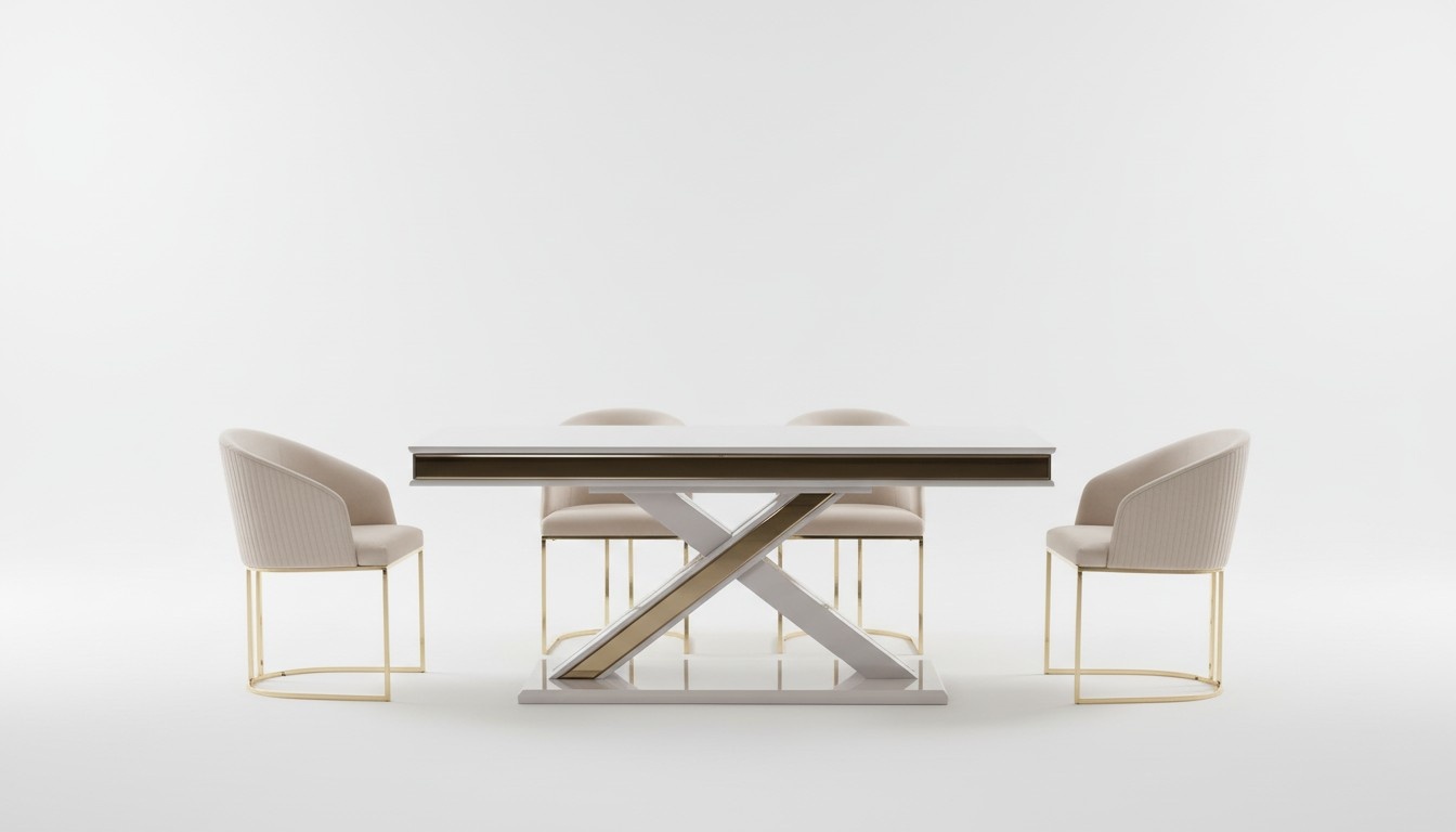 Säulen Tisch Essgruppe Tisch mit 6x Lehnstühlen Esszimmer Stühle 7tlg