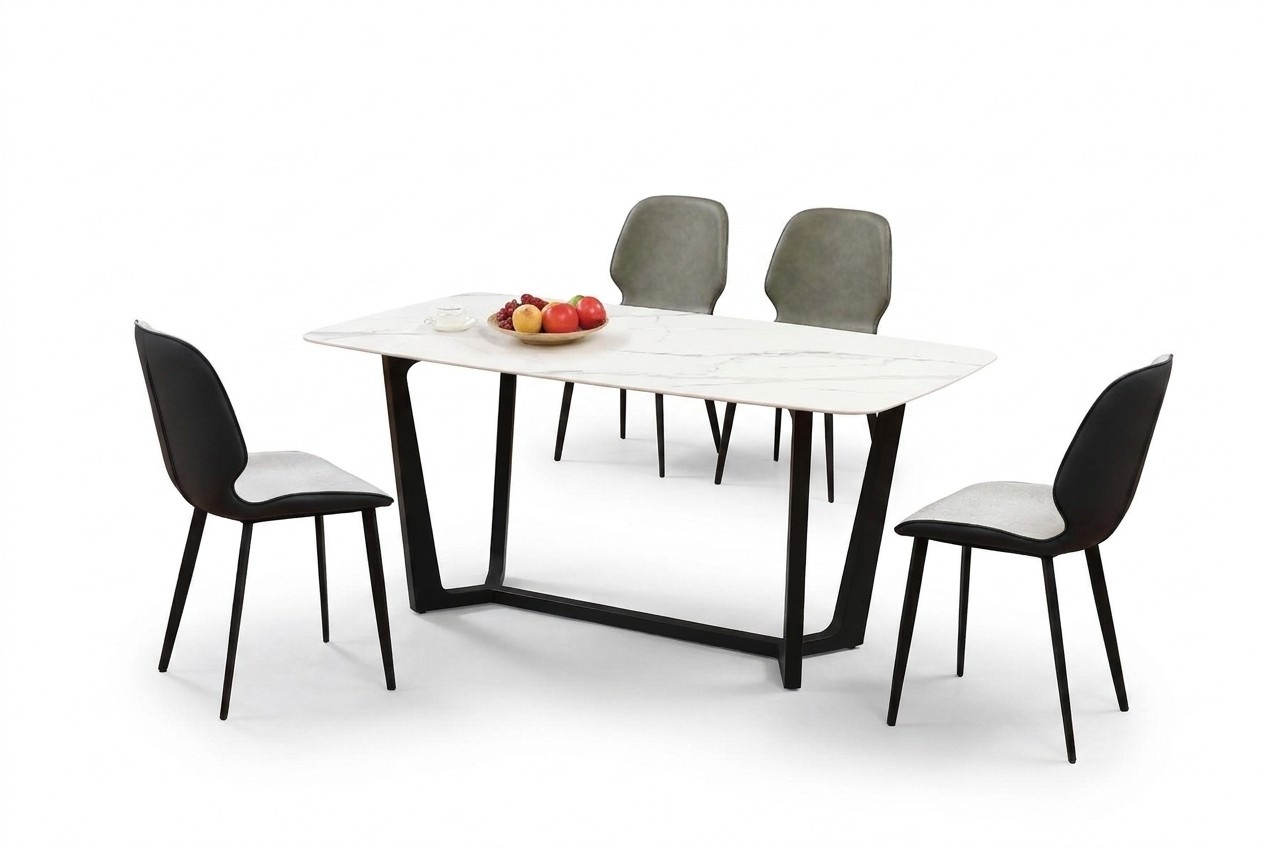 Säulen Tisch Luxus Tische Esszimmer Möbel Komplette Garnitur 5 tlg. Set Gruppe.