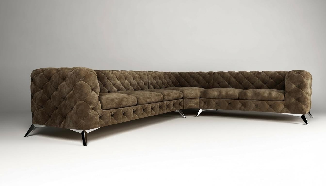 Samt Ecksofa Chesterfield Sofa Polstergarnitur Couch Wohnlandschaft Lform Design