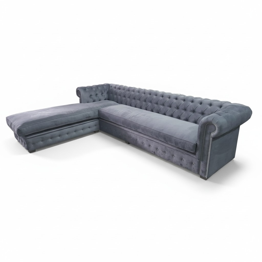 Samt Ecksofa Chesterfield Textil Stoff Eckcouch Sofa Polster Couch Eckgarnitur