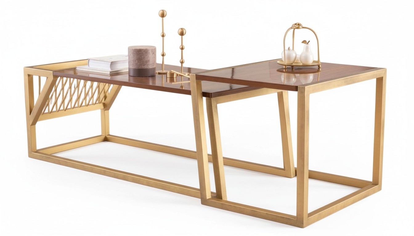 Satztisch Couchtisch aus Nussbaumfurnier mit Ablage 120x50 50x50