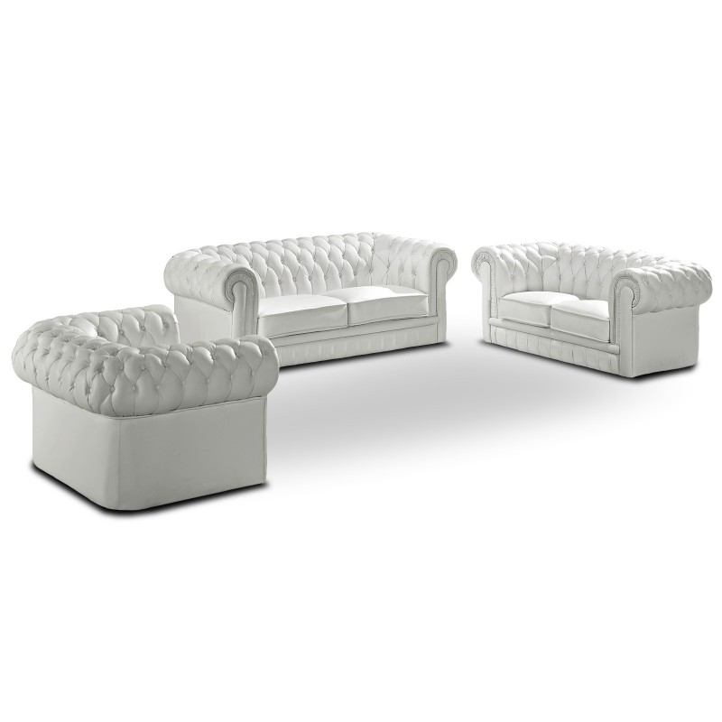 Chesterfield Sofagarnitur Couch Polster Leder Klassik 3+2+1 100% Leder Sofort