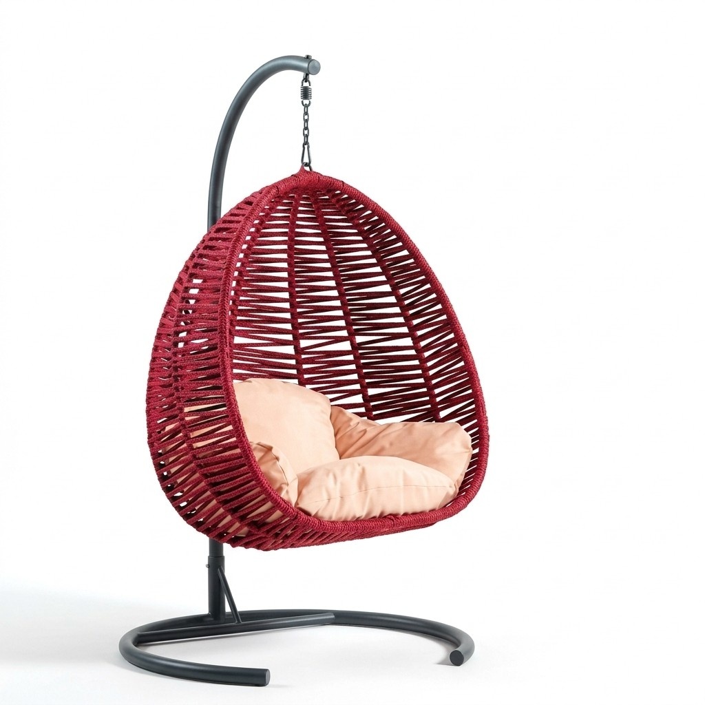 Schalensessel oval Rattan in rot Edelstahl für komfortable Entspannung Neu