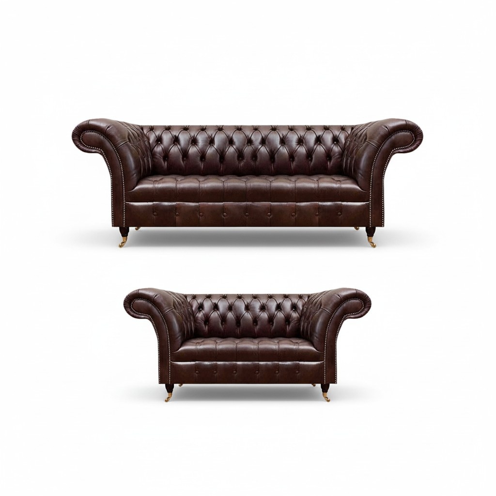 Schicke Braune Chesterfield Ledergarnitur Edle Sofas 3-Sitzer 2-Sitzer