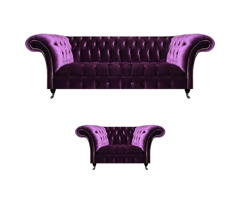Schicke Chesterfield Lila Polstercouch Wohnzimmer Sessel Luxus Möbel