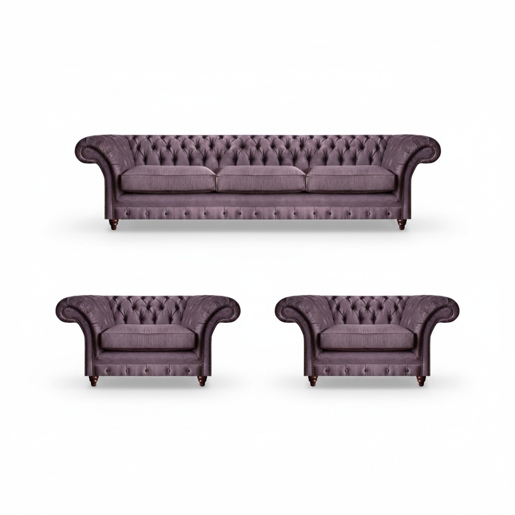 Schicke Chesterfield Lila Sofagarnitur Polstermöbel 3tlg Edles Couch Set