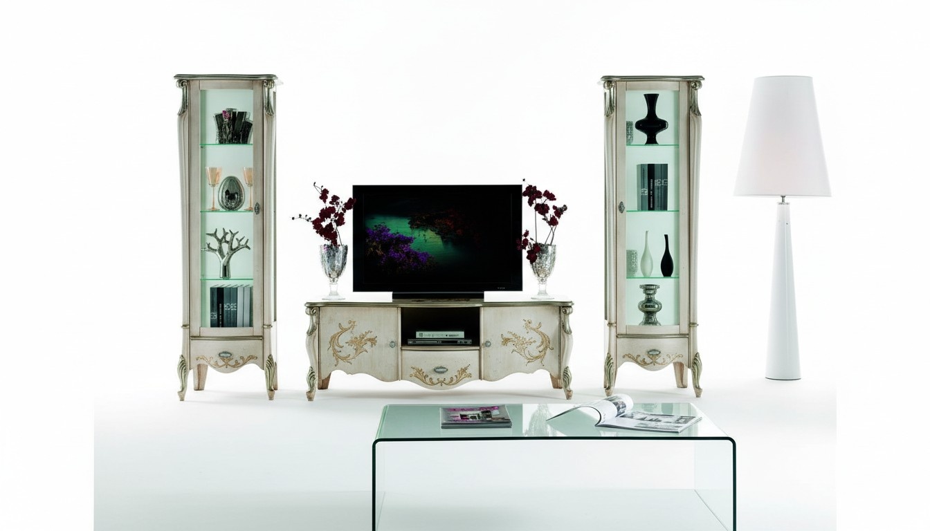 Schicke Set Garnitur 3tlg Rtv mit 2x Vitrine Italienische Möbel Klassische Stil