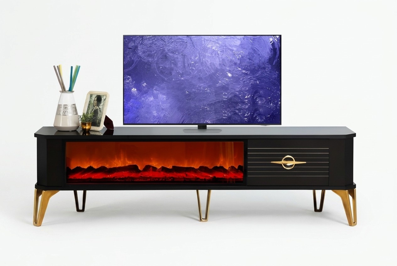 Schicker TV-Lowboard mit Beinen aus Hartkunststoff und Metallgriff