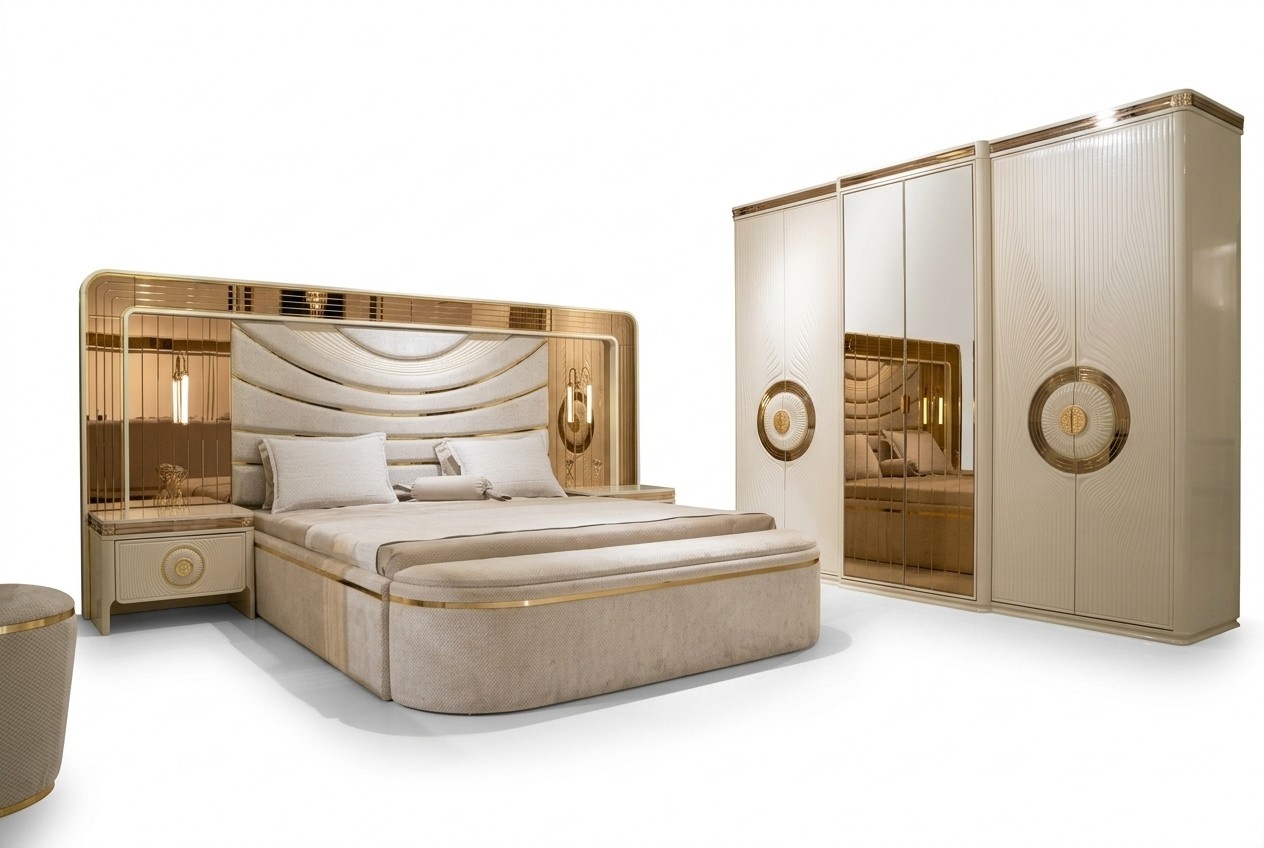 Schlafsack-Set in Beige mit Holz und Textil für modernes Schlafzimmer