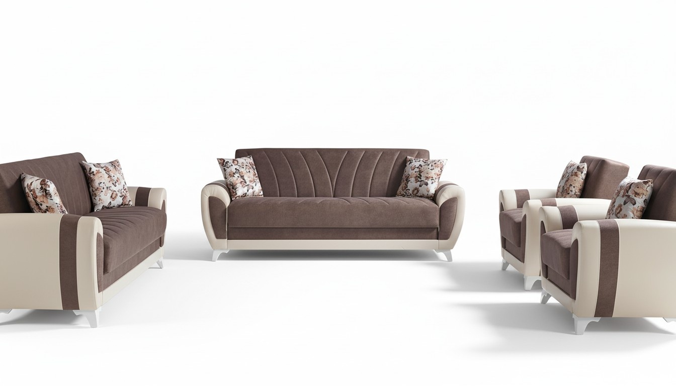 Schlafsofa Sofagarnitur 3+2+1+1 Sitzer Textil Sofa Sessel Komplett Set Braun