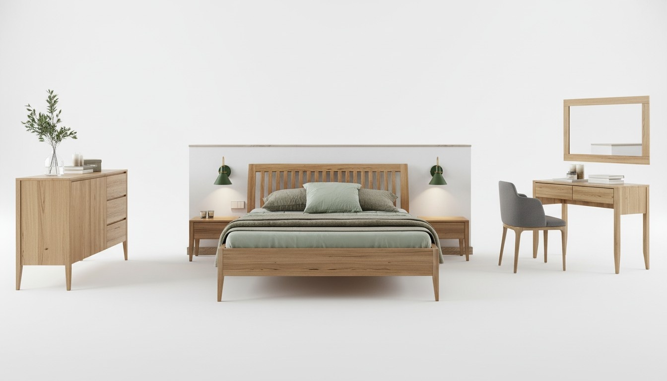 Schlafzimmer 3tlg. Set Bett Massivholz Möbel Nachttische 2x Betten Echtes Holz