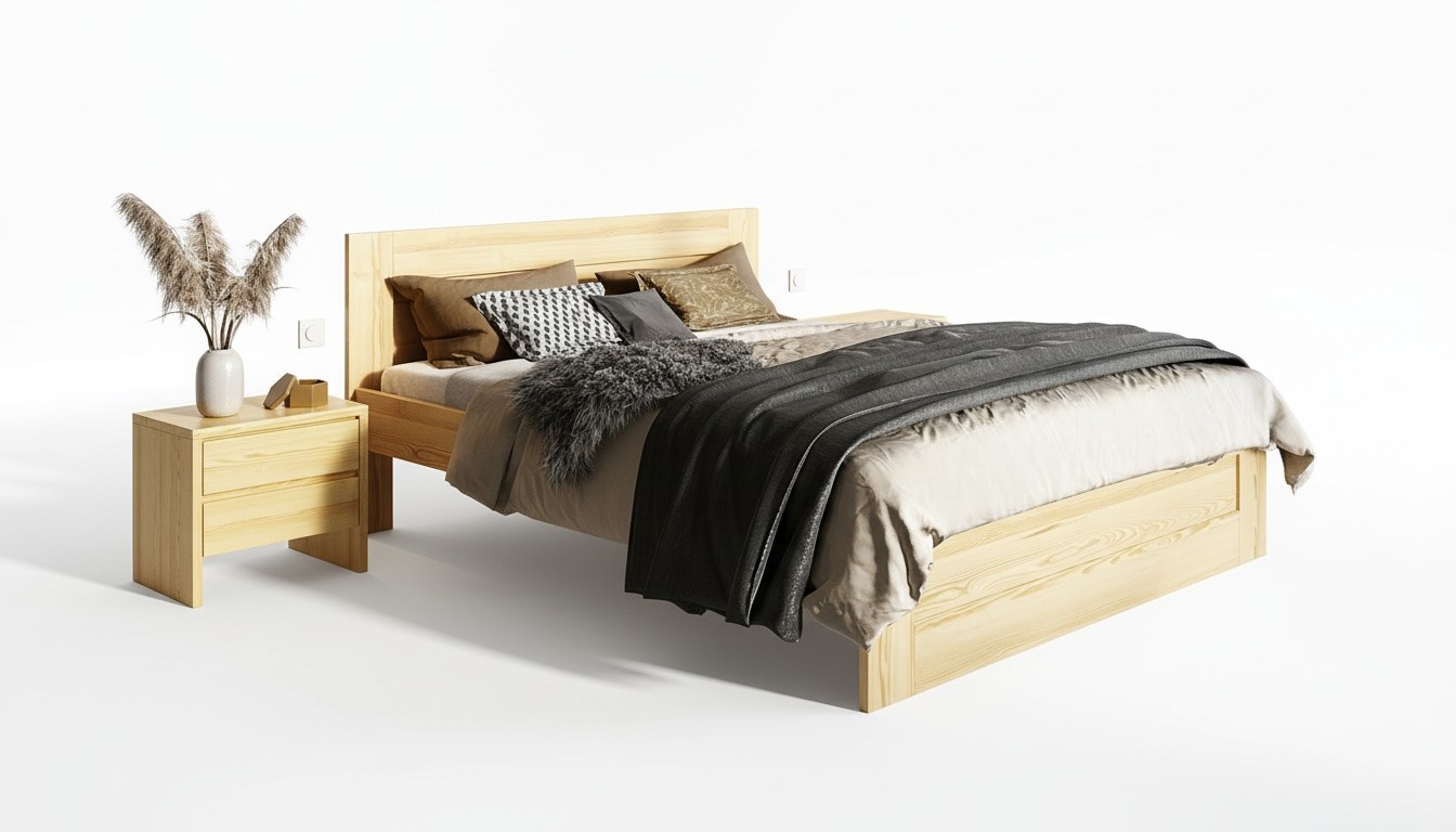 Schlafzimmer 3tlg. Set Echtes Holz Bett mit 2x Nachttische 180x200cm Massivholz